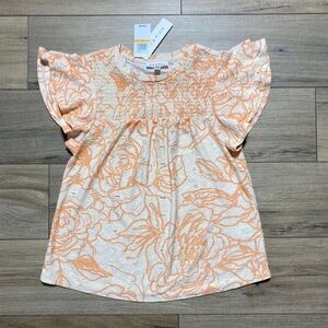 Rio & Rian Womens Flutter Sleeve Floral Shirring‎ Top Size Small Peach And Cream